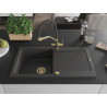 Mexen Leo granitinė vienos dalies plautuvė su išsamstymu ir Duo virtuviniu maišytuvu, juodas su dėmėmis