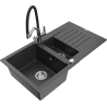 Mexen Matias 1,5 dubenų granitinė kriauklė su lašintuvu ir virtuviniu maišytuvu Duo, juodos spalvos - 6502-76-671701-07