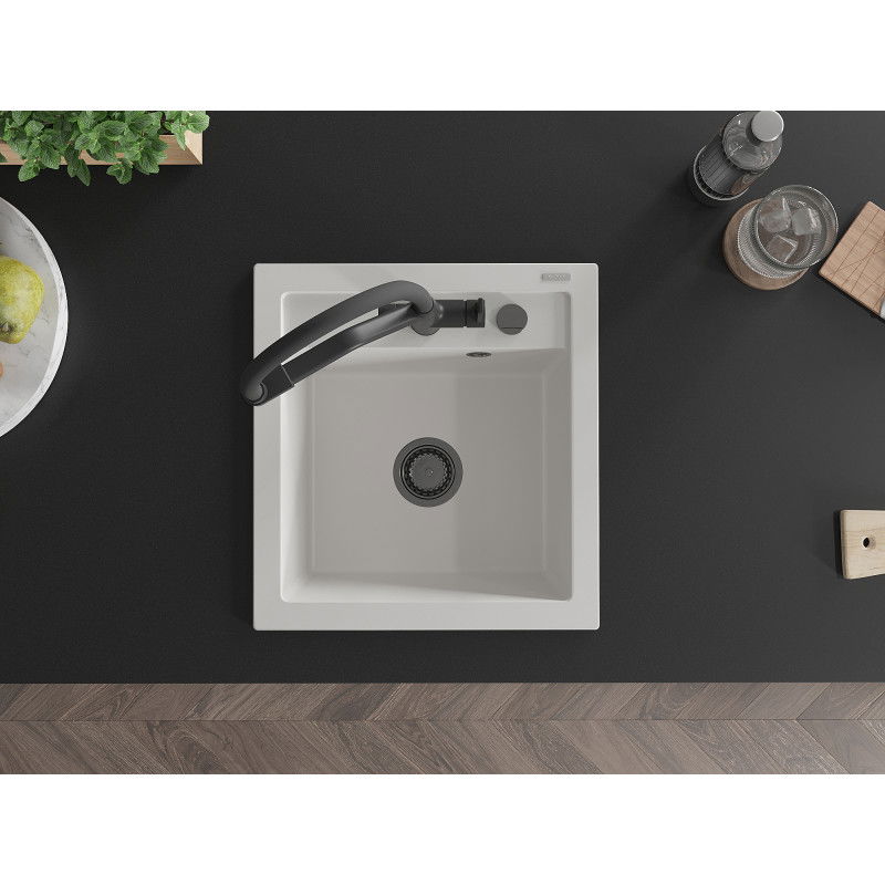 Mexen Vito granitinė vieno dubens kriauklė su Duo virtuviniu maišytuvu, balta - 6503-20-671701-70-B
