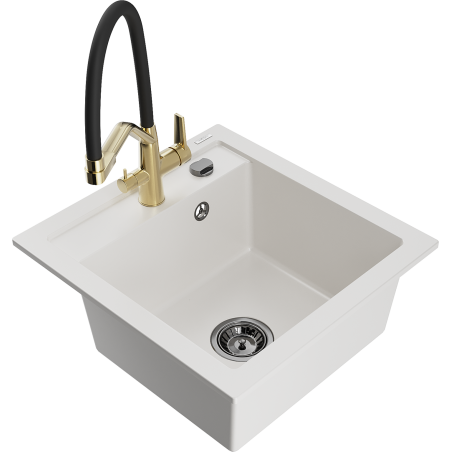 Mexen Vito granitinė kriauklė 1-dubens su Duo virtuviniu maišytuvu, balta - 6503-20-671701-57-B