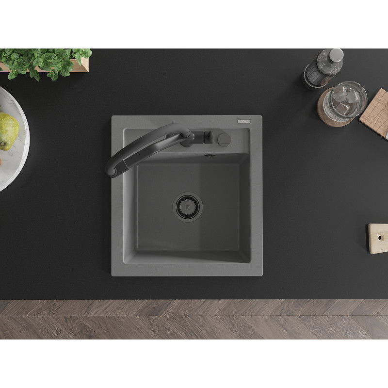 Mexen Vito granito plautuvė su vienu dubeniu ir Duo virtuviniu maišytuvu, pilka - 6503-71-671701-70-B