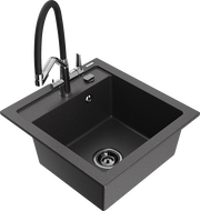 Mexen Vito granitinė vienos kameros virtuvinė plautuvė su Duo maišytuvu, juoda su dėmelėmis - 6503-76-671701-07-B