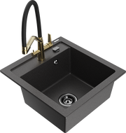 Mexen Vito granitinė plautuvė 1-skyrių su Duo virtuvės maišytuvu, juoda dėmėta - 6503-76-671701-57-B