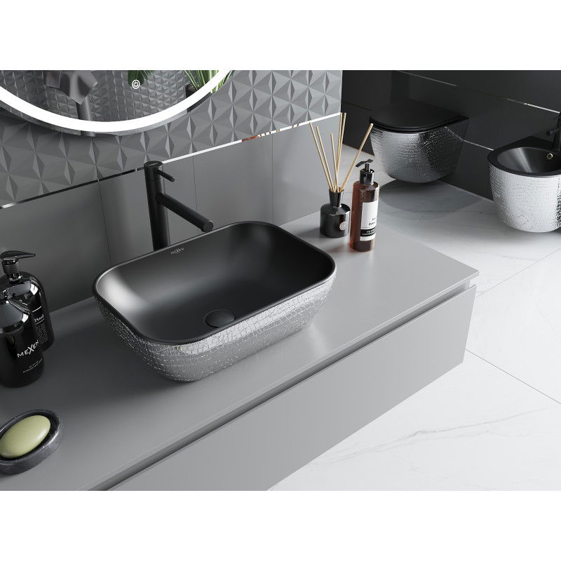 Mexen Rita antstalioji praustuvas 45 x 32 cm, juodas matinis/sidabrinis žvynų raštas - 21084572