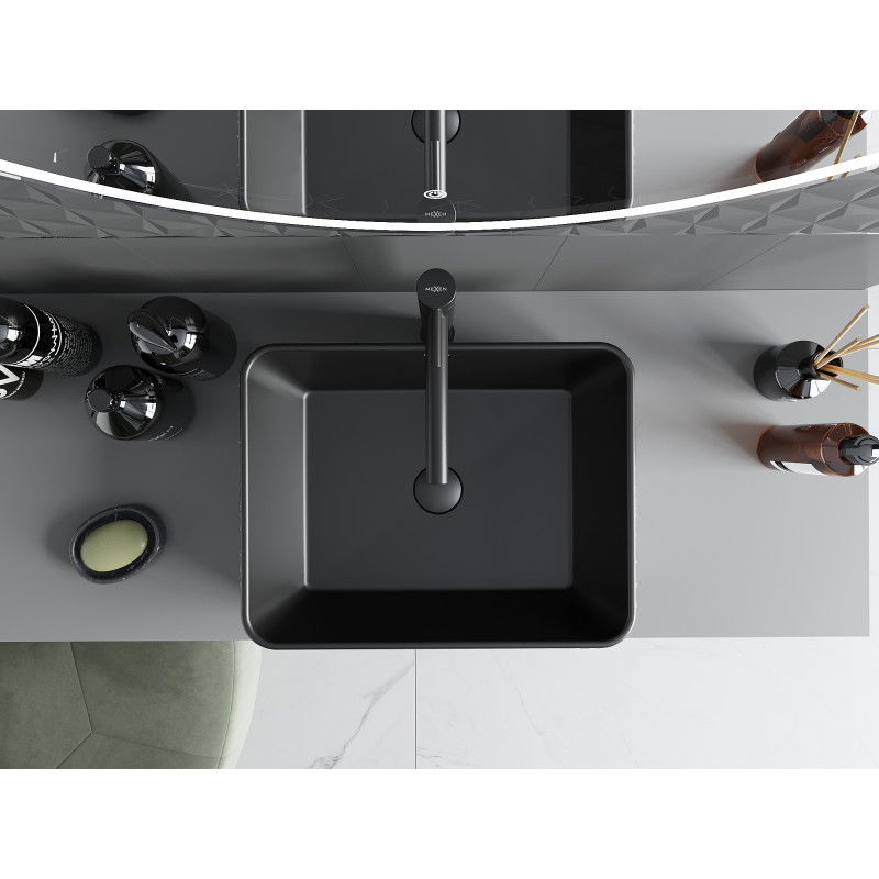 Mexen Catia stalviršio praustuvas 48 x 37 cm, juodas matinis/sidabrinis raštas linijos - 21314873