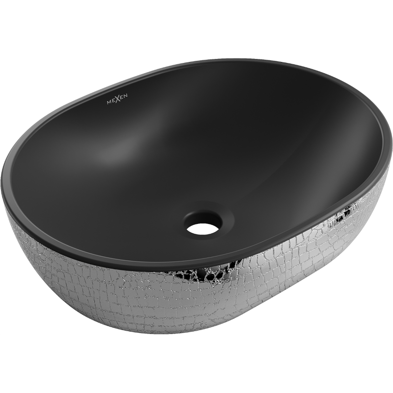 Mexen Viki stalviršio plautuvė 48 x 35 cm, juoda matinė/sidabrinis žvynų raštas - 21054872