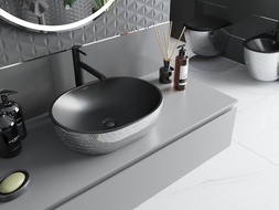 Mexen Viki stalviršio praustuvas 48 x 35 cm, juodas matinis/sidabrinė žvynų struktūra - 21054872