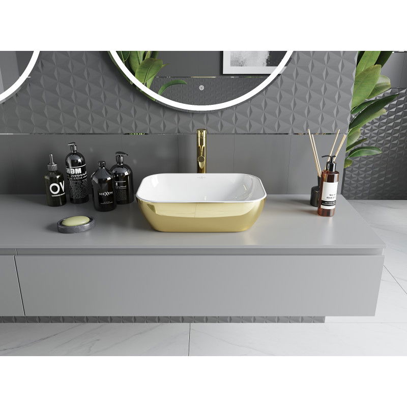 Mexen Rita stalviršio praustuvas 45 x 32 cm, baltas/auksinis - 21084506