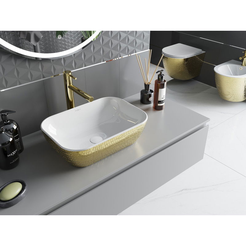 Mexen Rita stalviršio praustuvas 45 x 32 cm, balta/aukso skalės rašto - 21084554