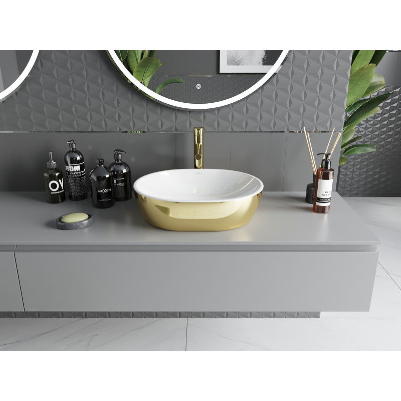 Mexen Viki praustuvas ant stalviršio 48 x 35 cm, baltas/auksinis - 21054806