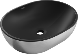 Mexen Viki stalviršinė praustuvas 48 x 35 cm, juodas matinis/sidabrinis raštas linijos - 21054873