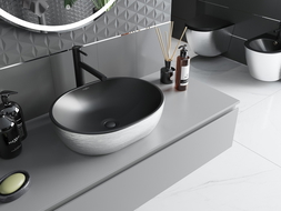 Mexen Viki stalviršinė praustuvas 48 x 35 cm, juodas matinis/sidabrinis raštas linijos - 21054873