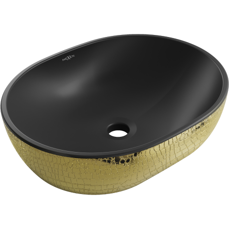 Mexen Viki kriauklė ant stalviršio 48 x 35 cm, juoda matinė/auksinis žvynų raštas - 21054878