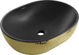 Mexen Viki praustuvė ant stalviršio 48 x 35 cm, juoda matinė/auksinis žvynų raštas - 21054878