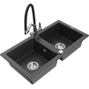 Mexen Mario granitinis dviejų skyrių virtuvinis plautuvas su virtuviniu maišytuvu Duo, juodas su dėmėmis - 6504-76-671701-07