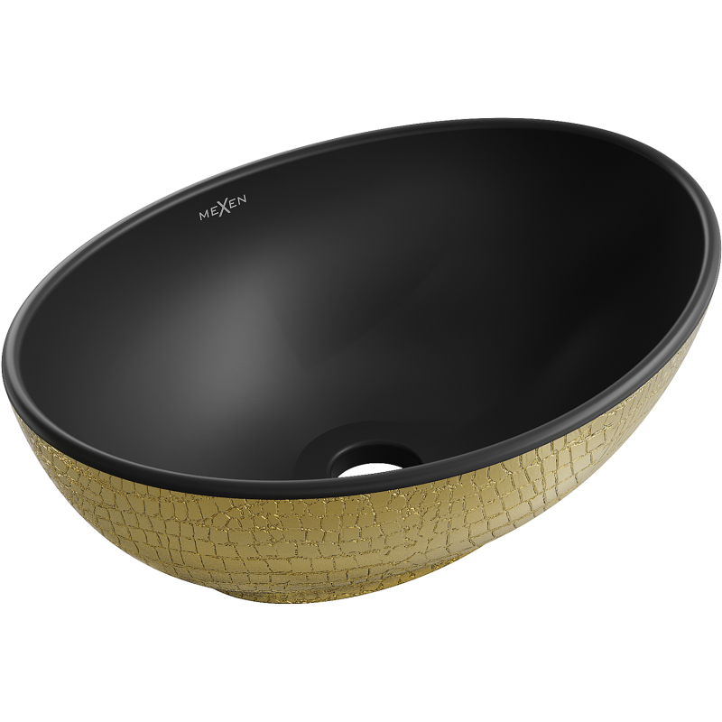Mexen Elza antstalginis praustuvas 40 x 33 cm, juodas matinis/auksinis žvynų raštas - 21014028