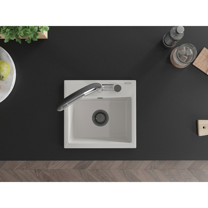 Mexen Milo vienos kameros granito virtuvės kriauklė su Duo maišytuvu, balta - 6505-20-671701-07-B