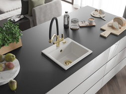 Mexen Milo vienos komoros granito kriauklė su dvigubu virtuvės maišytuvu, balta - 6505-20-671701-57-G