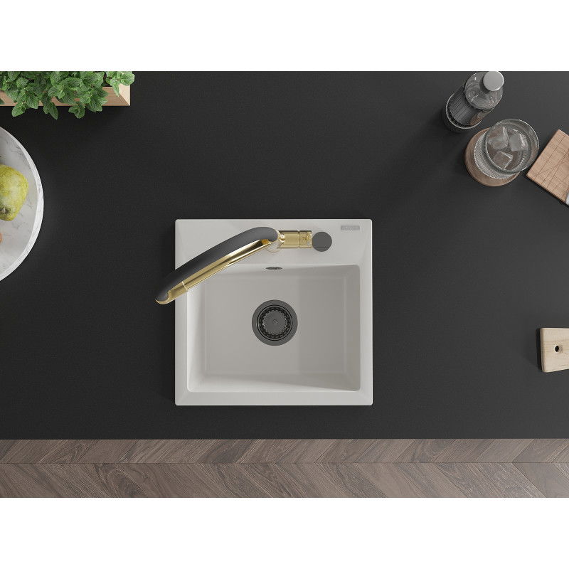 Mexen Milo granitinis virtuvės kriauklė 1-skyrius su Duo virtuvės maišytuvu, baltas - 6505-20-671701-57-B