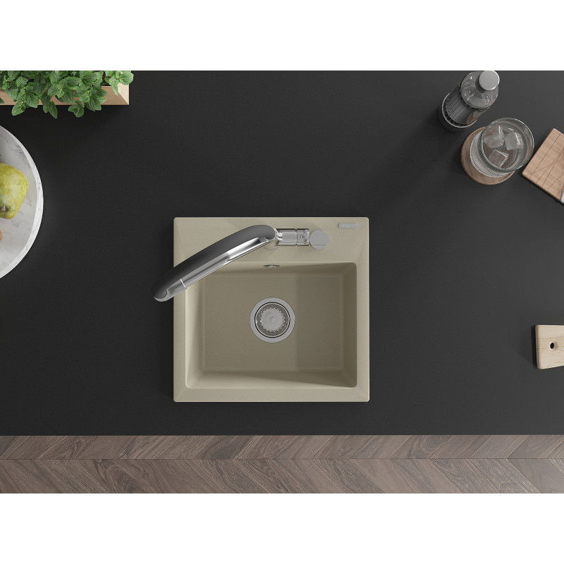 Mexen Milo vienos komeros granitinė plautuvė su virtuviniu maišytuvu Duo, smėlio spalvos - 6505-69-671701-07
