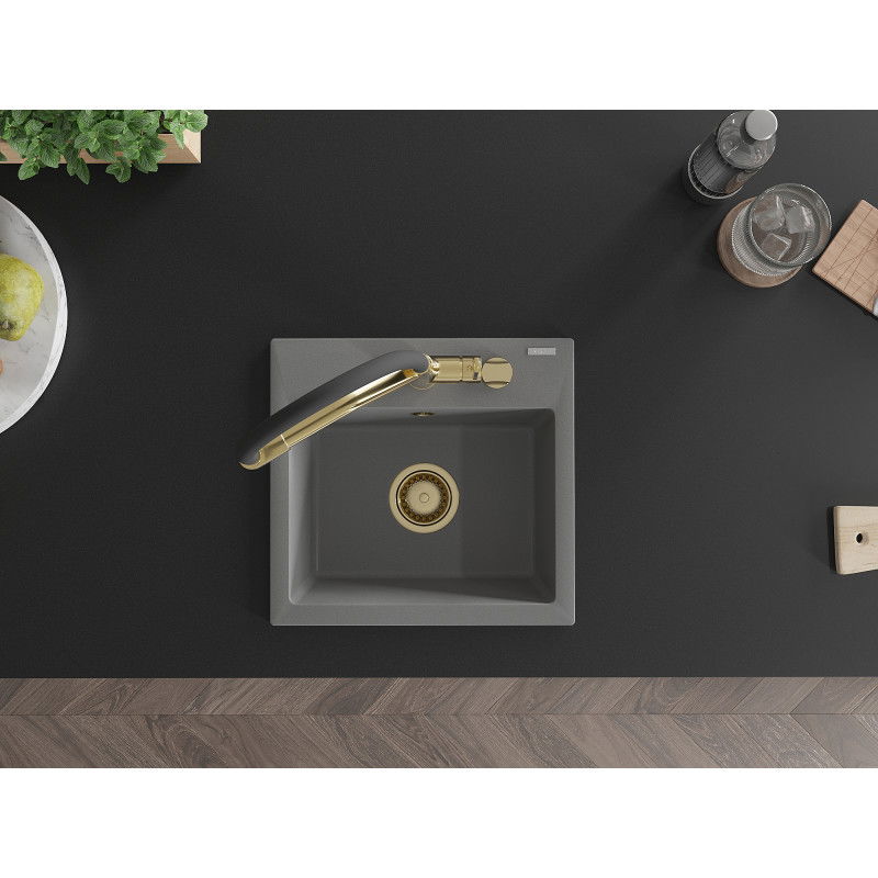 Mexen Milo granitinė vienos kameros plautuvė su virtuviniu maišytuvu Duo, pilka - 6505-71-671701-57-G