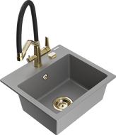 Mexen Milo granitinė vienos kameros plautuvė su virtuviniu maišytuvu Duo, pilka - 6505-71-671701-57-G