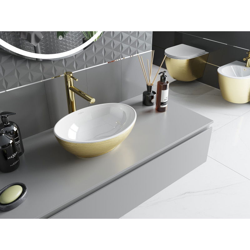 Mexen Elza stalviršio praustuvas 40 x 33 cm, baltas/auksinės spalvos linijos raštas - 21014017