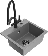 Mexen Milo vienos sekcijos granito virtuvės kriauklė su maišytuvu Duo, pilka - 6505-71-671701-70-B