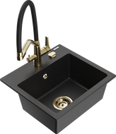 Mexen Milo granito plautuvė 1-sekcijinė su virtuvės maišytuvu Duo, juodas/sidabrinis metalikas - 6505-73-671701-57-G