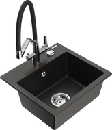 Mexen Milo granitinis vienos angos plautuvė su virtuvės maišytuvu Duo, juoda/auksinė metalika - 6505-75-671701-07