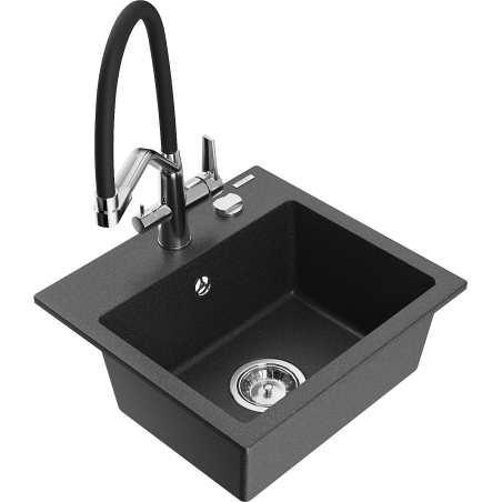 Mexen Milo granitinė praustuvė 1 skyrių su Duo virtuviniu maišytuvu, juoda dėmėta - 6505-76-671701-07