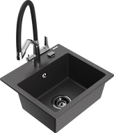 Mexen Milo granito plautuvė, vienos sekcijos, su Duo virtuviniu maišytuvu, juodas dėmėtas - 6505-76-671701-07-B