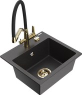 Mexen Milo granitinis vienos sekcijos virtuvės kriauklė su Duo maišytuvu, juoda su dėmėmis - 6505-76-671701-57-G