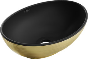 Mexen Elza stalviršinė praustuvė 40 x 33 cm, juoda matinė/auksinė linijų raštas - 21014027