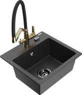 Mexen Milo vienos dubens granitinė virtuvės plautuvė su virtuviniu čiaupu Duo, juodas su taškeliais - 6505-76-671701-57-B