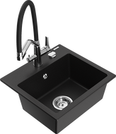 Mexen Milo 1-dubeninė granito kriauklė su virtuviniu maišytuvu Duo, juodas - 6505-77-671701-07