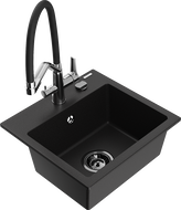 Mexen Milo granitinis vienos kameros plautuvės komplektas su maišytuvu Duo, juodas - 6505-77-671701-07-B