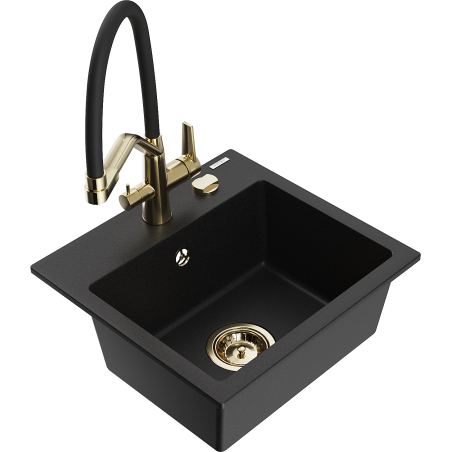 Mexen Milo vienos kameros granitinė plautuvė su virtuviniu maišytuvu Duo, juoda - 6505-77-671701-57-G