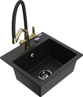 Mexen Milo vienos komoros granitinė plautuvė su virtuviniu maišytuvu Duo, juoda - 6505-77-671701-57-B