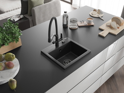 Mexen Milo granitinis vienos dalies plautuvės komplektas su virtuviniu maišytuvu Duo, juodas - 6505-77-671701-70-B