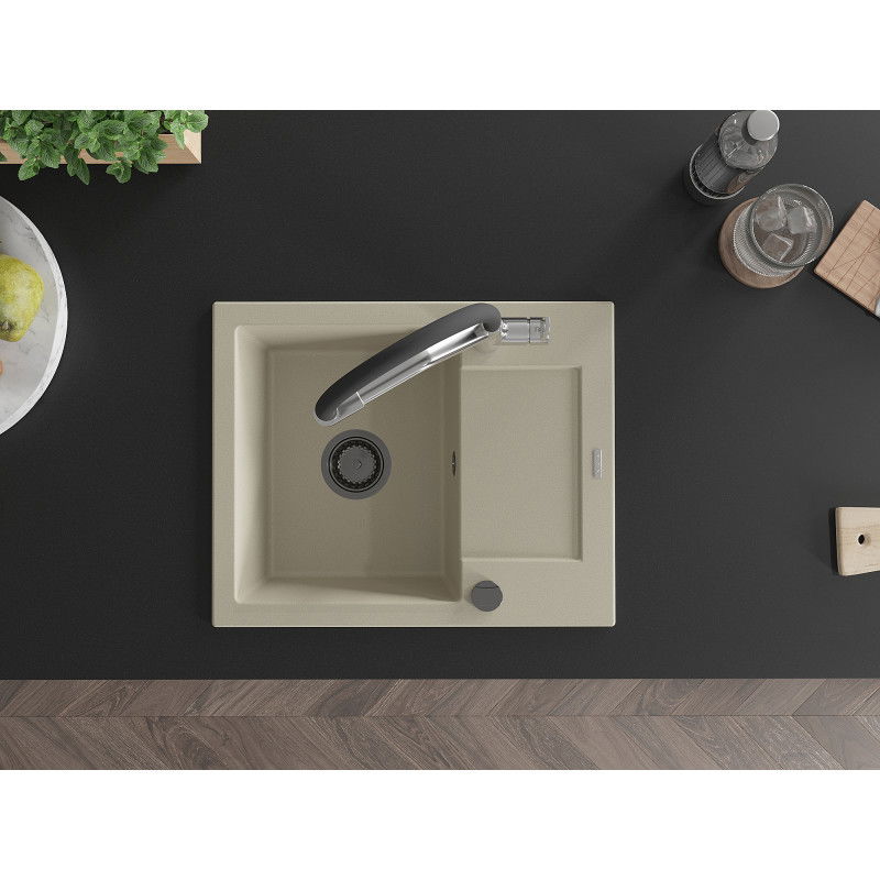 Mexen Enzo granitinis plautuvė su indaplovės kamera ir virtuviniu maišytuvu Duo, smėlio - 6506-69-671701-07-B