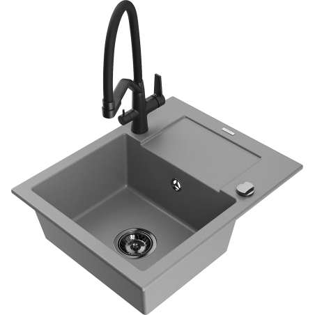 Mexen Enzo granitinė vienos plautuvės kriauklė su lašintuvu ir virtuviniu maišytuvu Duo, pilka - 6506-71-671701-70-B