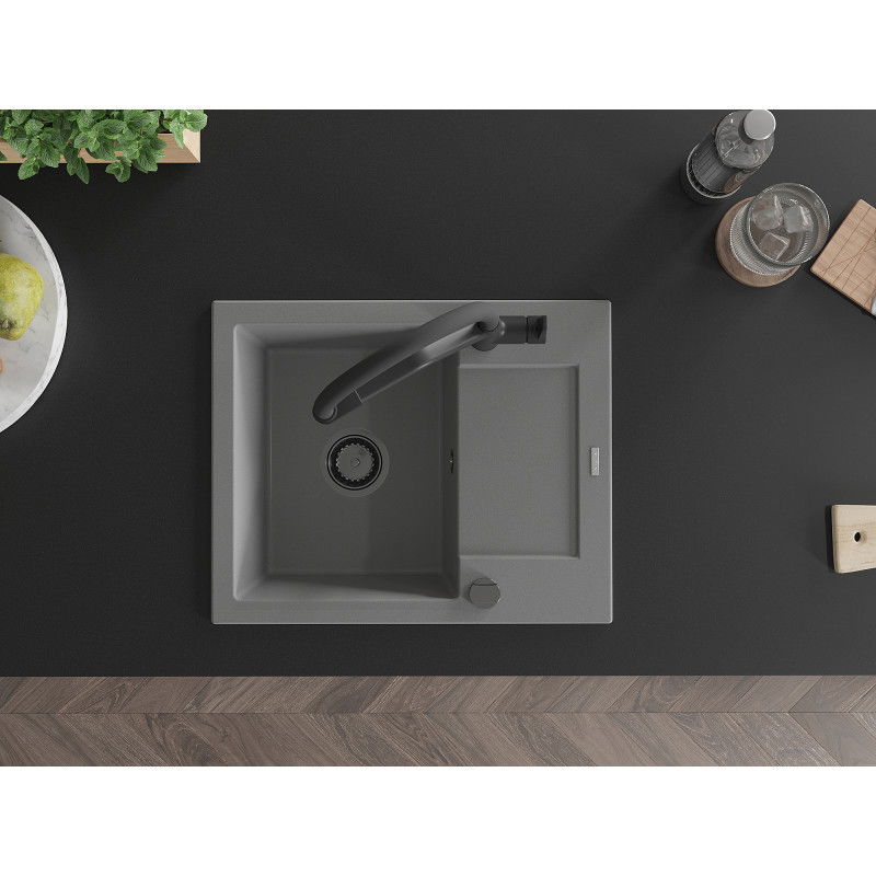 Mexen Enzo granitinė vienos plautuvės kriauklė su lašintuvu ir virtuviniu maišytuvu Duo, pilka - 6506-71-671701-70-B