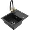 Mexen Enzo vienos plautuvės granitinė virtuvinė kriauklė su nutekamuoju paviršiumi ir maišytuvu Duo, juoda/sidabrinė