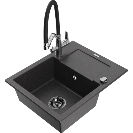 Mexen Enzo granitinis virtuvinis kriauklė su nutekejimu ir Duo virtuviniu maišytuvu, juoda su taškučiais