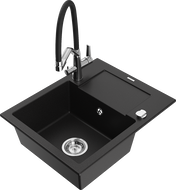 Mexen Enzo granito plautuvė 1 skyrius su nutekėjimu ir virtuviniu maišytuvu Duo, juoda - 6506-77-671701-07