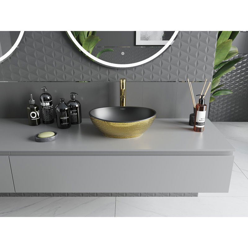 Mexen Elza antstalginis praustuvas 40 x 33 cm, juodas matinis/auksinis žvynų raštas - 21014028