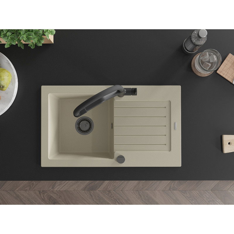 Mexen Pablo granitinis vieno dubens kriauklė su nutekėjimu ir virtuviniu maišytuvu Duo, smėlio - 6510-69-671701-70-B