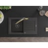 Mexen Pablo vieno dubens granito plautuvė su laikikliu ir Duo virtuviniu maišytuvu, juodos spalvos su dėmėmis