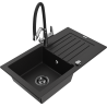 Mexen Pablo granito plautuvė 1 sekcijos su lašintuvu ir virtuviniu maišytuvu Duo, juodas - 6510-77-671701-07-B